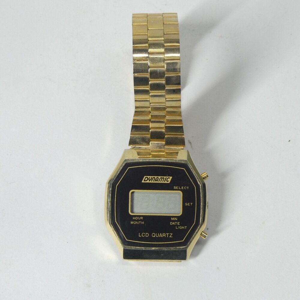 Dynamic LCD Quartz Watch Vintage Goldtone Black Hong Kong Wristwatch